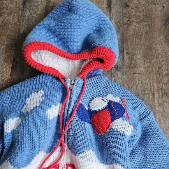 Vintage A Tiny Tots Original Baby Kintted Sky Airplane Sherpa Jacket Size 4T - Picture 2 of 9